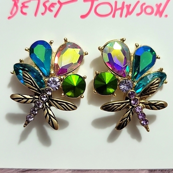 Betsey Johnson Crystal and Dragonfly Earrings - Picture 2 of 4